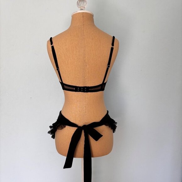 Victorias Secret Apron Lingerie 34C Black Sheer Mesh Lace Bustier French Maid - Picture 4 of 9